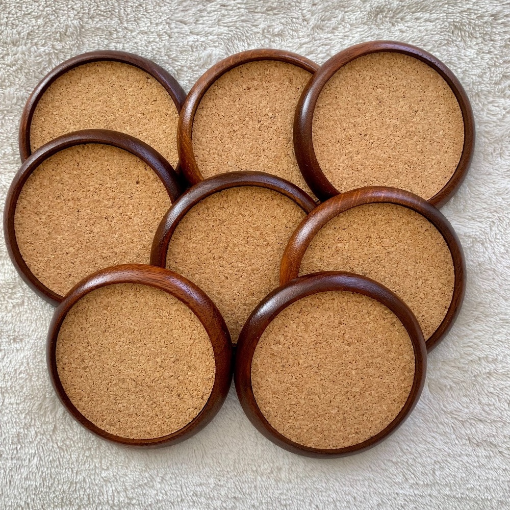 Small round wooden coasters Set of 8